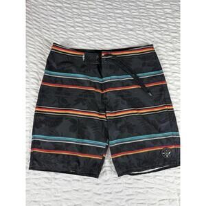 Salt Life Mens SLX-QD Vapor Stretch Board Shorts Size 34 Black Tropical Stripes